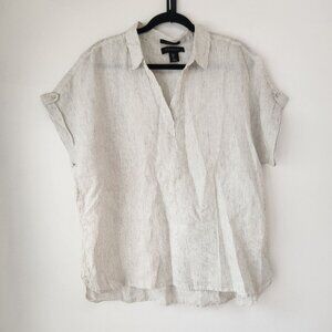 Tahari 100% Linen Striped Popover Tunic Blouse Oversized Boxy Beachy Size L